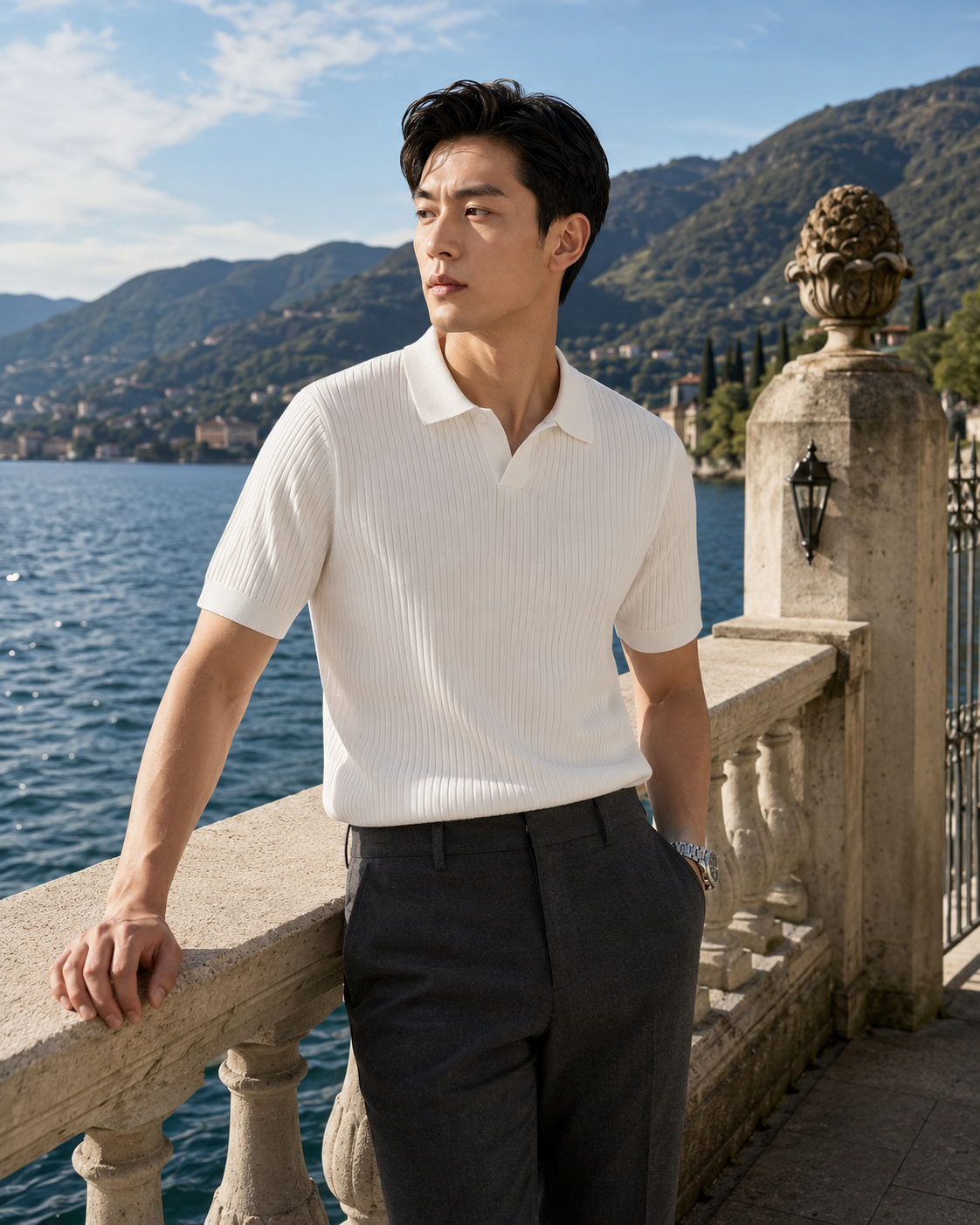 Lake Como Ribbed-Knit Polo